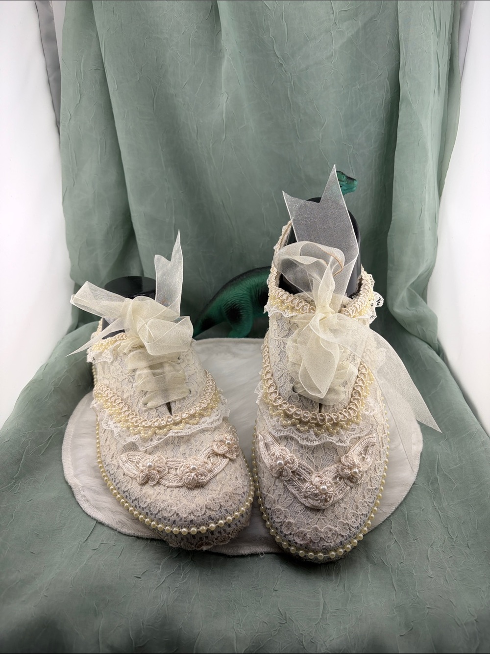 Handmade White & Ivory Embellished Lace and Bead Bridal Sneakers | 9